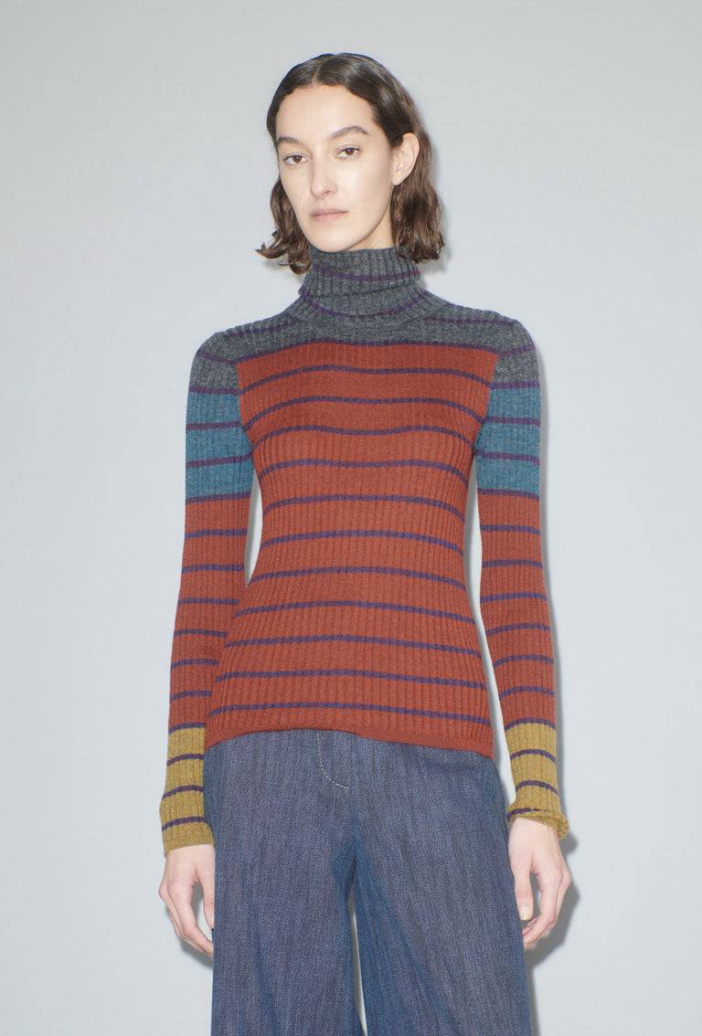 Odeeh Placed Stripe Pullover, Dark Copper Muttertagsangebot