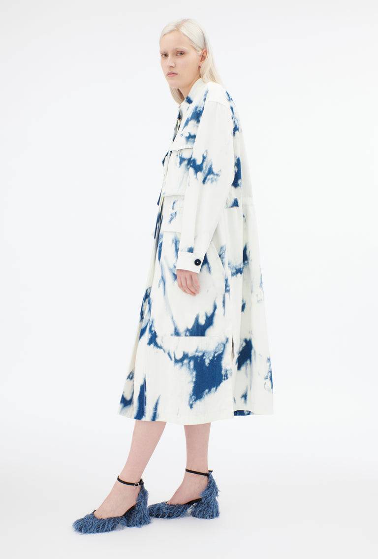Odeeh Tie Dye Denim "Made in Italy" Mantel, Blue White Zeitbegrenzte Promotion