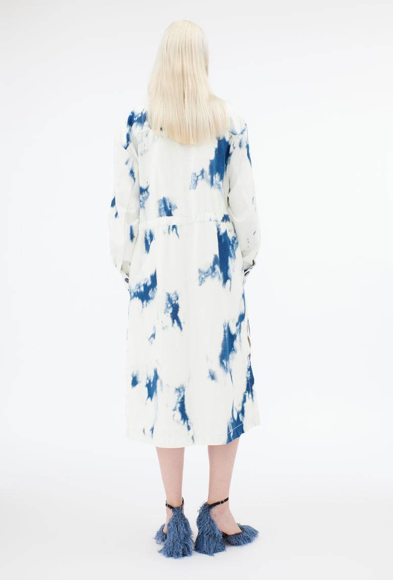Odeeh Tie Dye Denim "Made in Italy" Mantel, Blue White Zeitbegrenzte Promotion