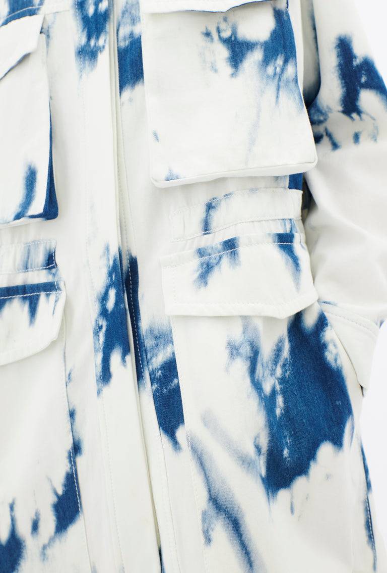 Odeeh Tie Dye Denim "Made in Italy" Mantel, Blue White Zeitbegrenzte Promotion