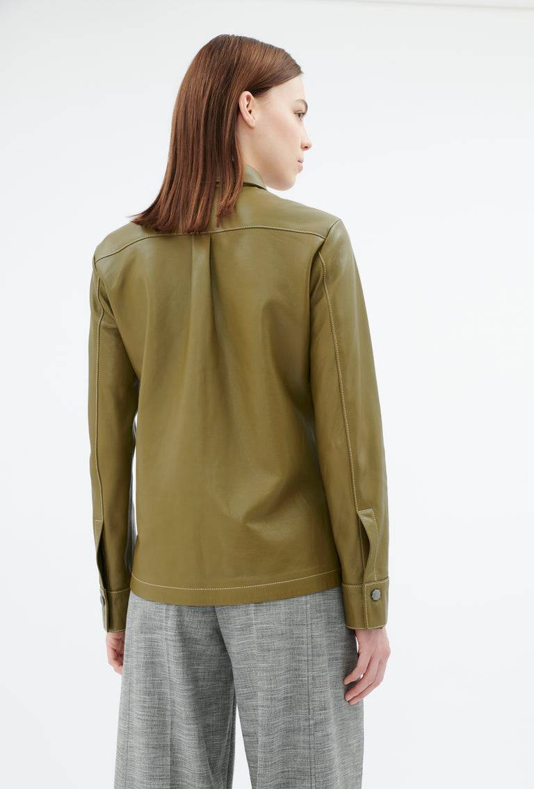 Odeeh Lamb Nappa Wet Look Bluse, Goldolive Sonderangebot der Fabrik