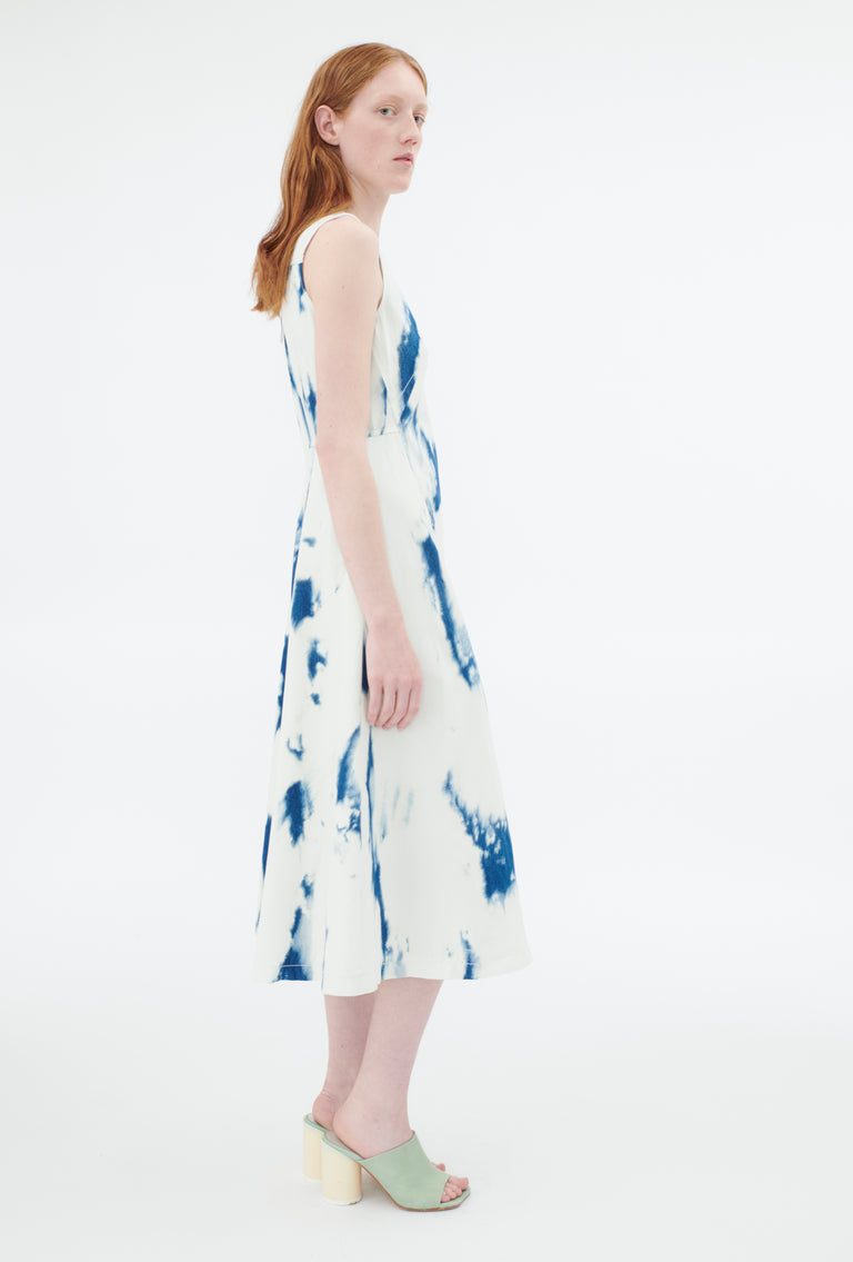 Odeeh Tie Dye Denim "Made in Italy" Kleid, Blue White Kostenloser Versand international