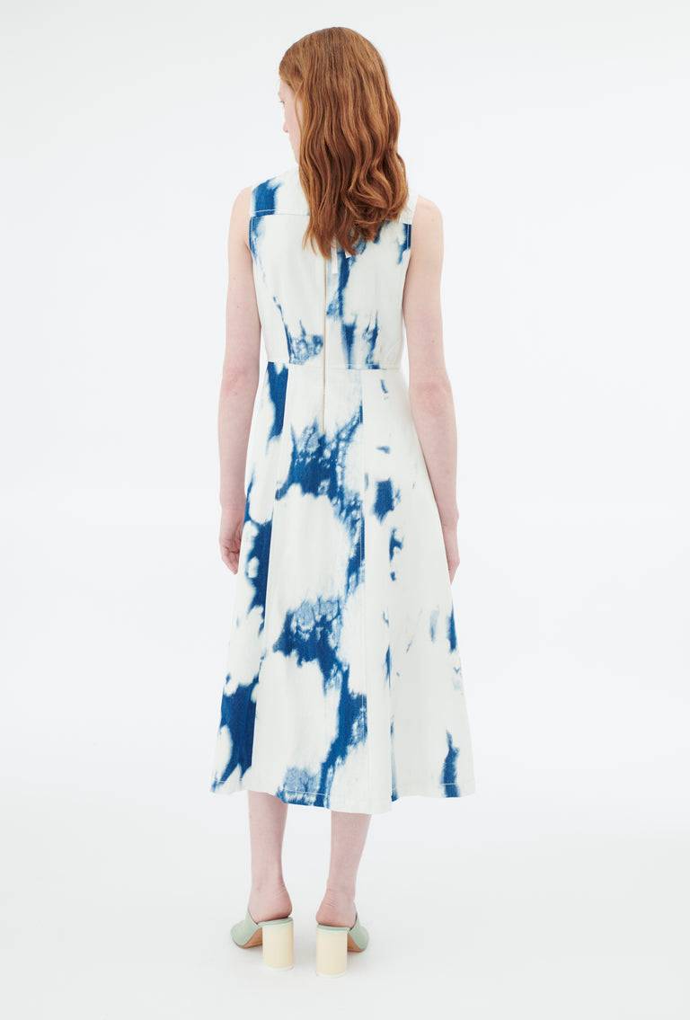 Odeeh Tie Dye Denim "Made in Italy" Kleid, Blue White Kostenloser Versand international