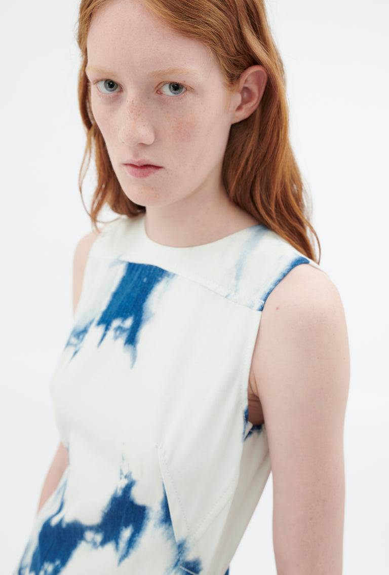 Odeeh Tie Dye Denim "Made in Italy" Kleid, Blue White Kostenloser Versand international