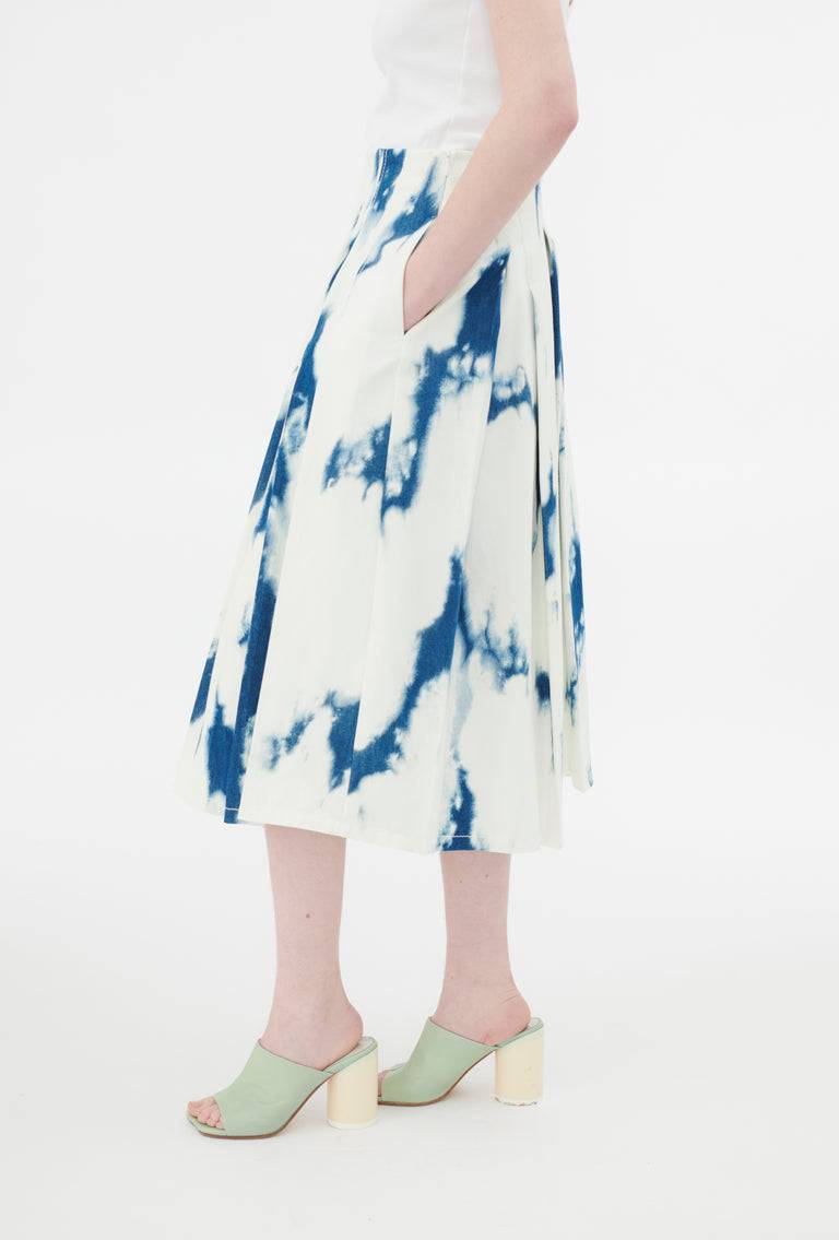 Odeeh Tie Dye Denim "Made in Italy" Rock, Blue White Speichern exportieren
