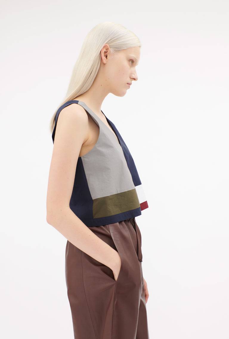 Odeeh Cotton Popeline Top, Navy Verkauf