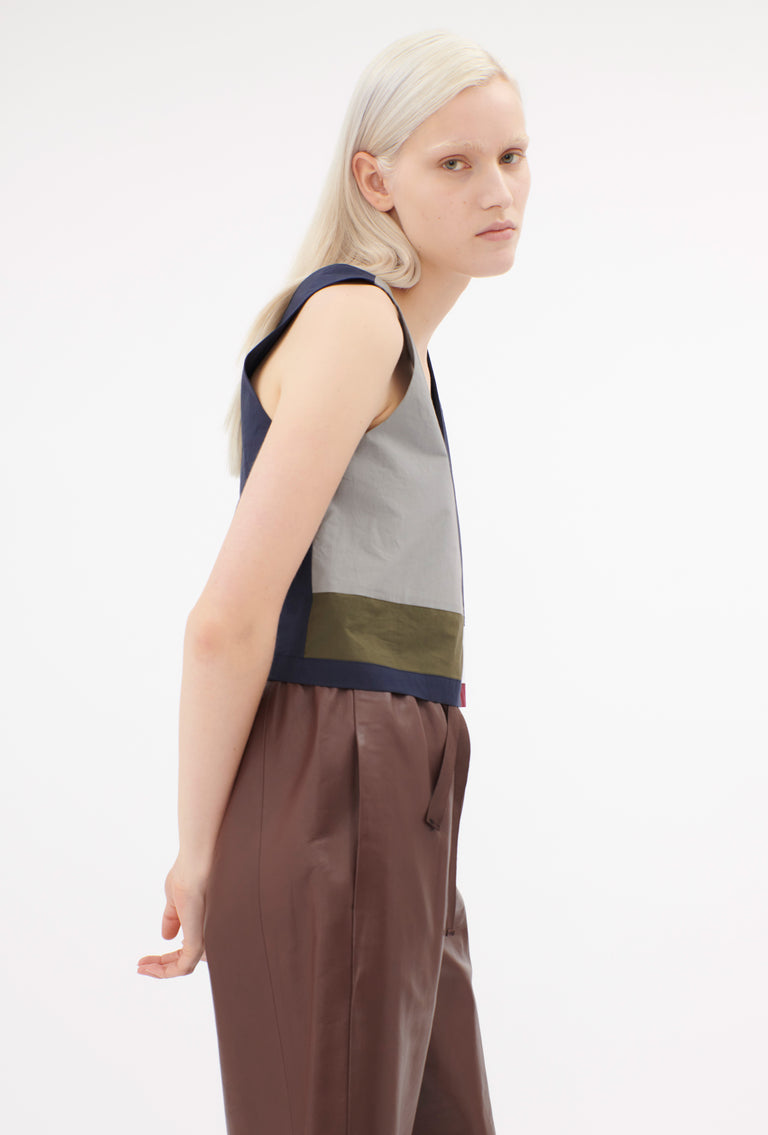 Odeeh Cotton Popeline Top, Navy Verkauf