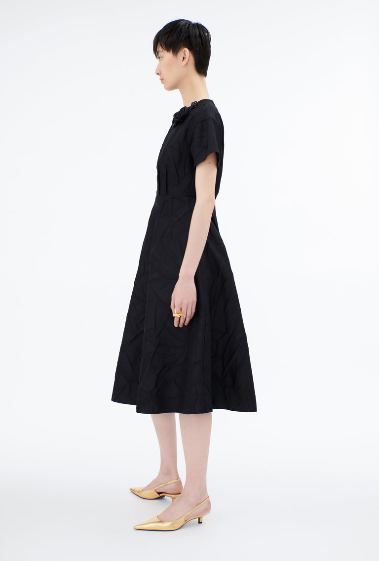 Odeeh Crinkled Duchesse Kleid, Jet Black Schlussverkauf