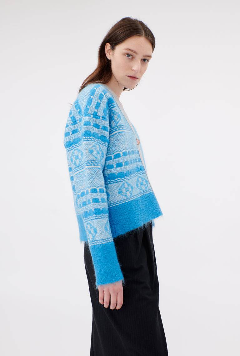 Odeeh Graphic Norwegian Cardigan, Himmelblau Günstig kaufen