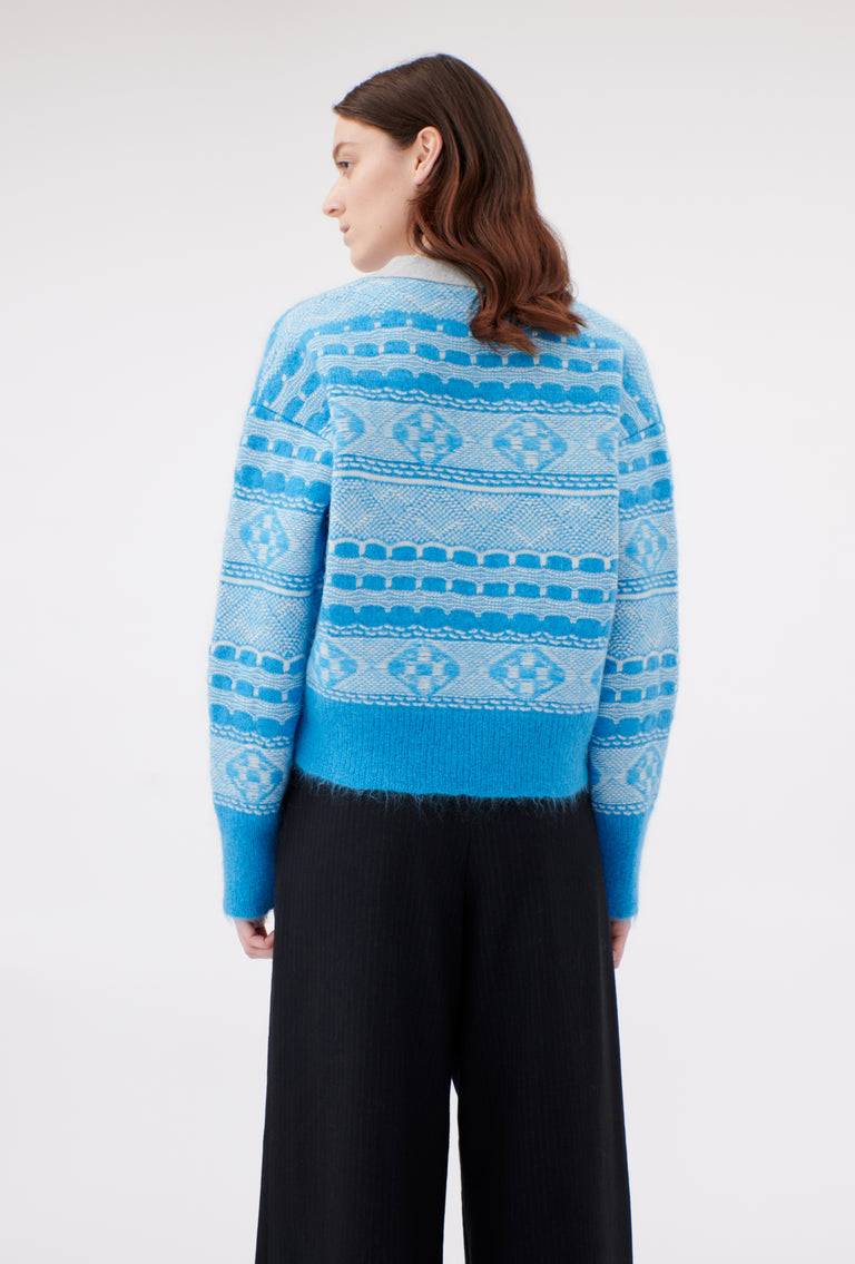 Odeeh Graphic Norwegian Cardigan, Himmelblau Günstig kaufen