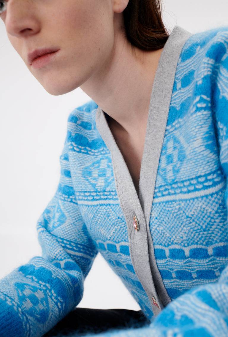 Odeeh Graphic Norwegian Cardigan, Himmelblau Günstig kaufen