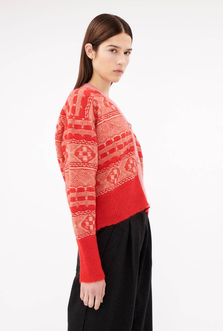 Odeeh Graphic Norwegian Cardigan, Geranium Osterangebot