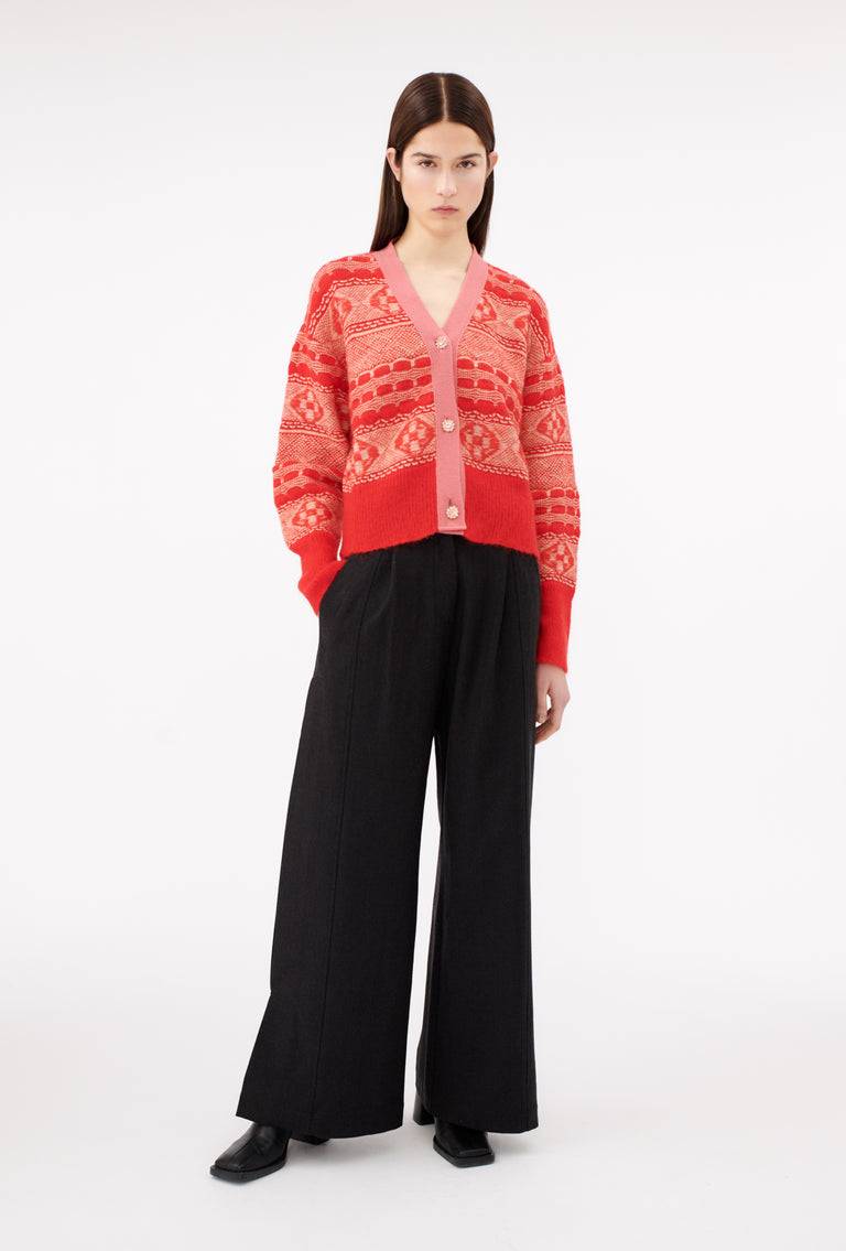 Odeeh Graphic Norwegian Cardigan, Geranium Osterangebot