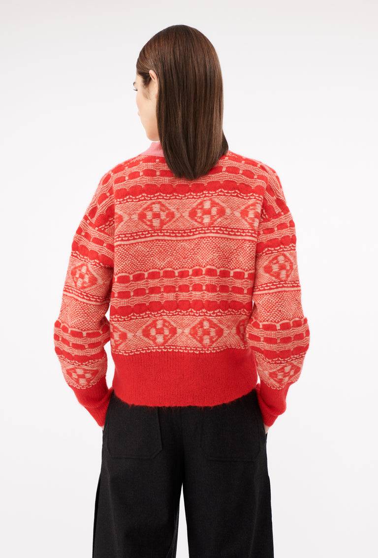 Odeeh Graphic Norwegian Cardigan, Geranium Osterangebot