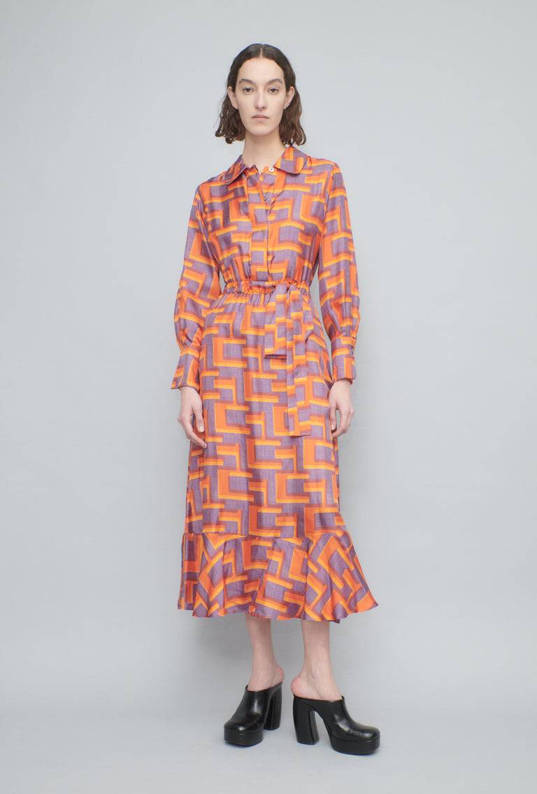 Odeeh Pop Art Maze Kleid, Glowing Orange Lagerräumung