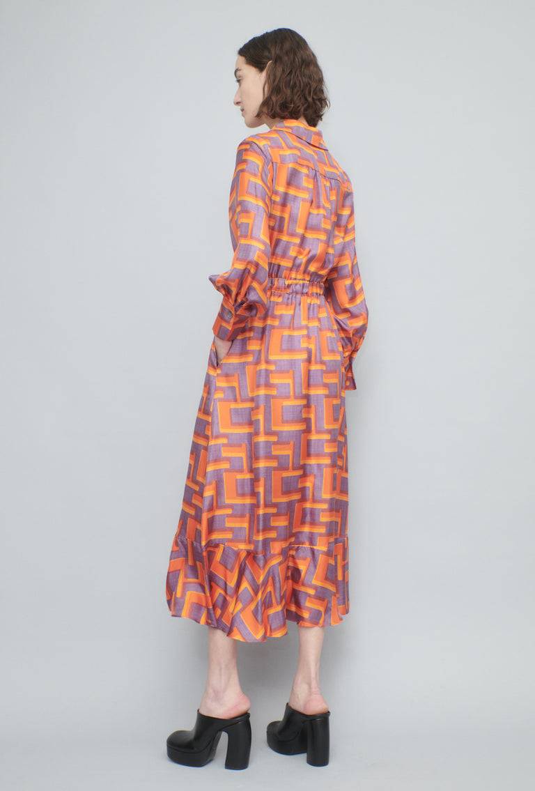 Odeeh Pop Art Maze Kleid, Glowing Orange Lagerräumung