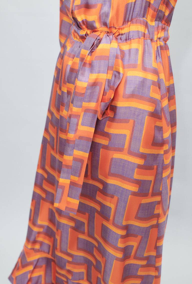 Odeeh Pop Art Maze Kleid, Glowing Orange Lagerräumung