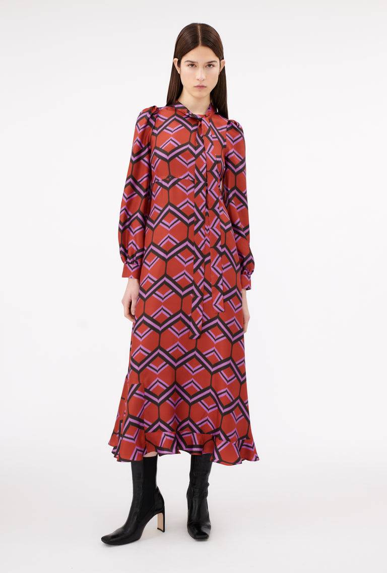 Odeeh Ribbon Zig Zag Kleid, Rusty Red Exklusive Angebote