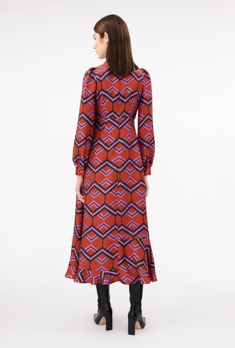 Odeeh Ribbon Zig Zag Kleid, Rusty Red Exklusive Angebote