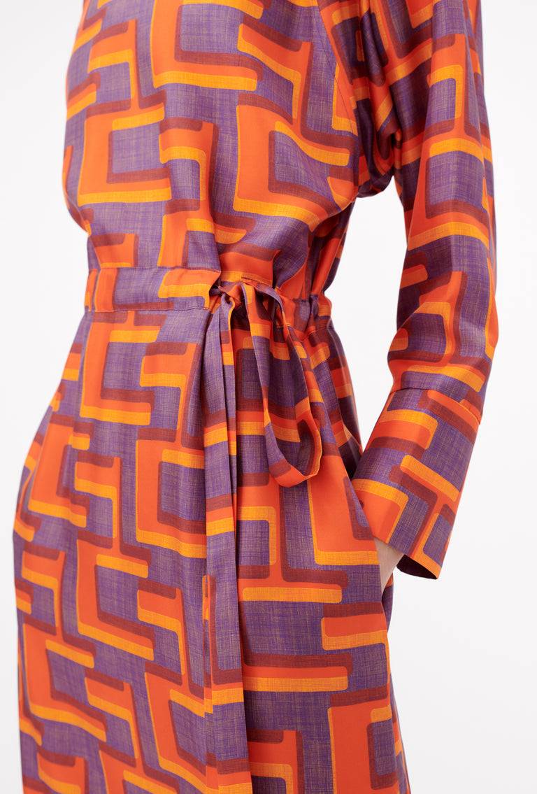 Odeeh Pop Art Maze Kleid, Glowing Orange Große Rabatte