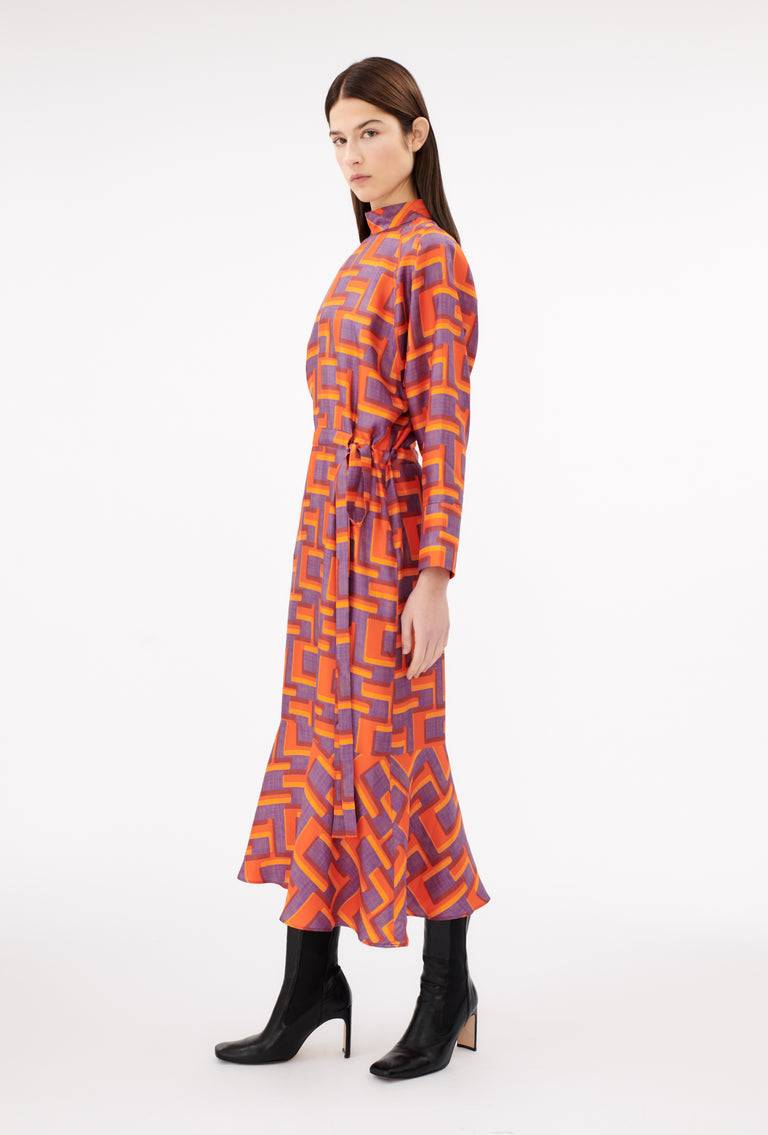 Odeeh Pop Art Maze Kleid, Glowing Orange Große Rabatte
