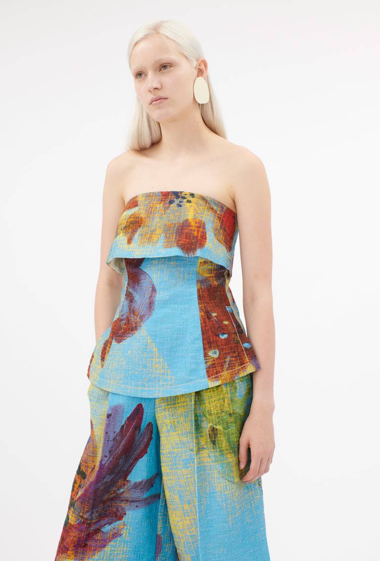 Odeeh Gouache Flowers Top, Caribbean blue Bestseller