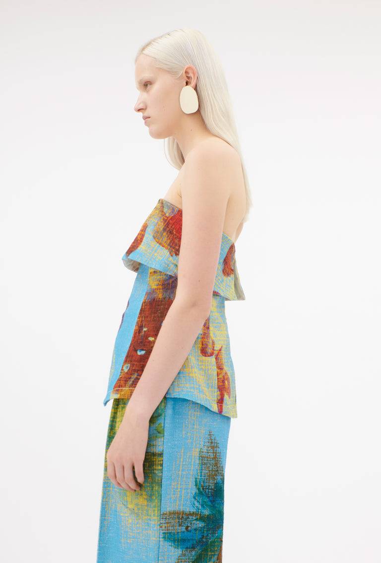 Odeeh Gouache Flowers Top, Caribbean blue Bestseller