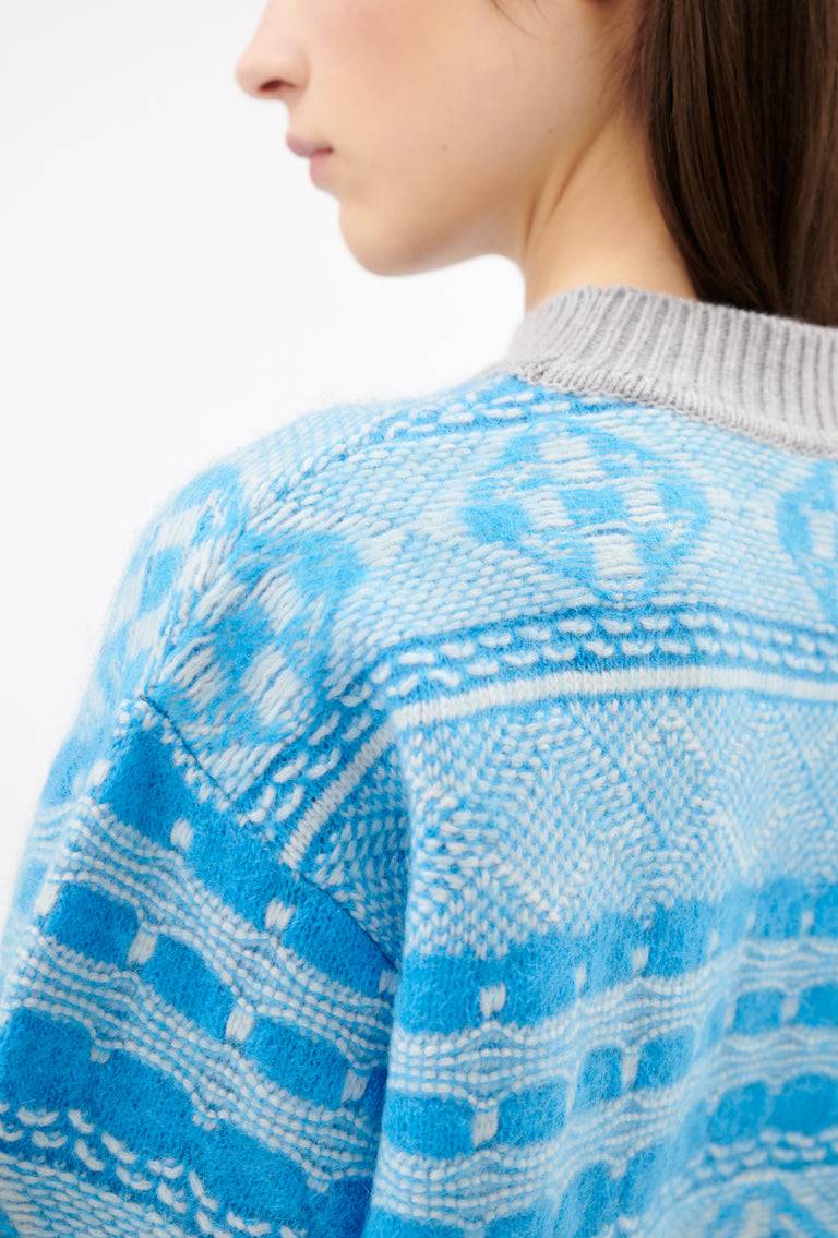 Odeeh Graphic Norwegian Pullover, Himmelblau Begrenzte Freigabe