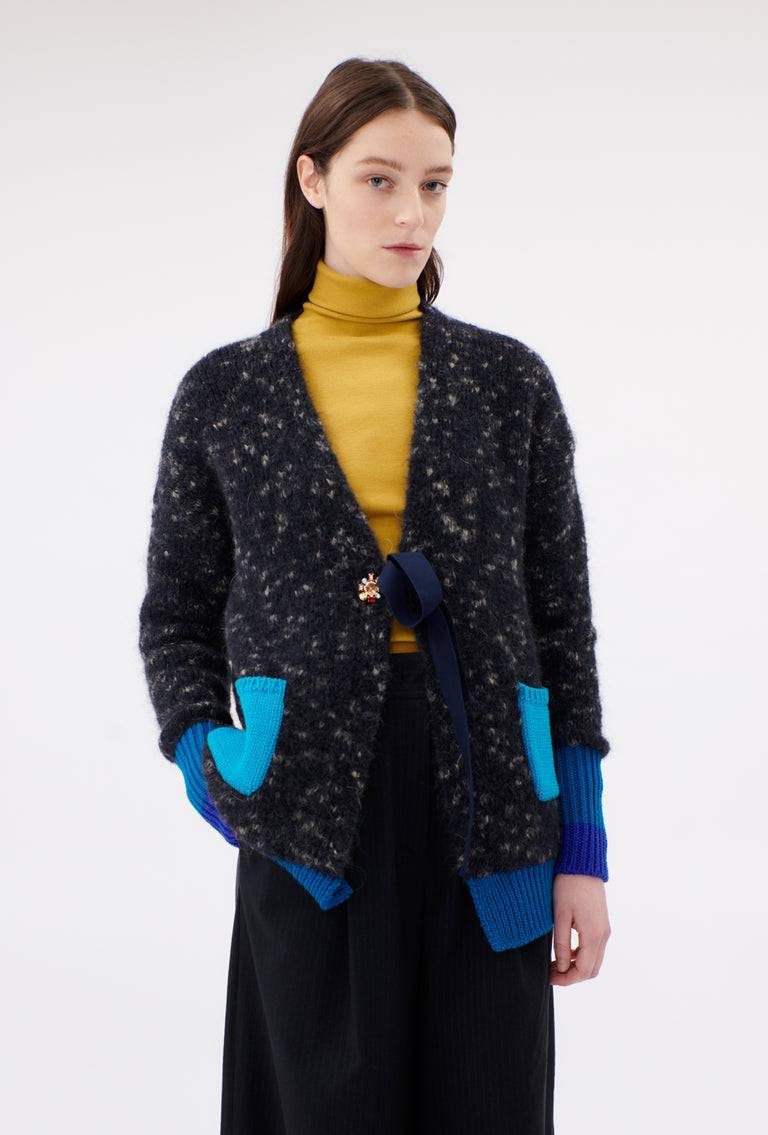 Odeeh Color Block Patch Cardigan, Granite Neueste Stile