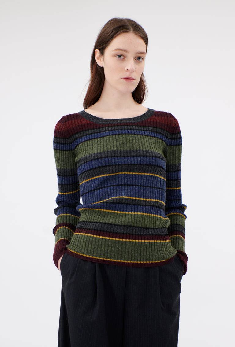 Odeeh Placed Stripe Wool Pullover, Army Green Fabrik Onlineshop
