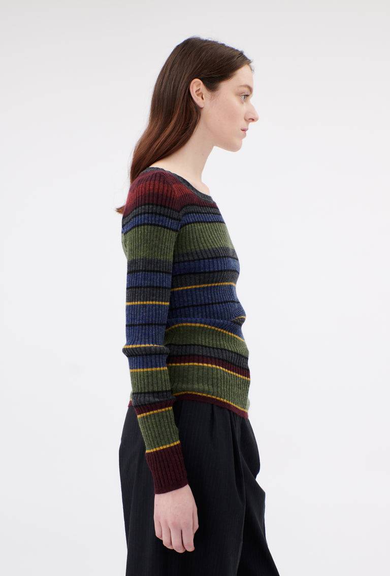 Odeeh Placed Stripe Wool Pullover, Army Green Fabrik Onlineshop