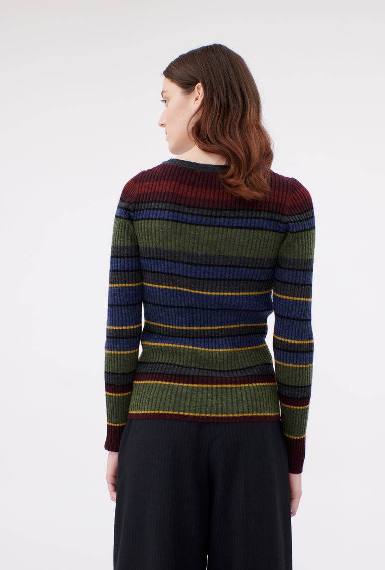 Odeeh Placed Stripe Wool Pullover, Army Green Fabrik Onlineshop