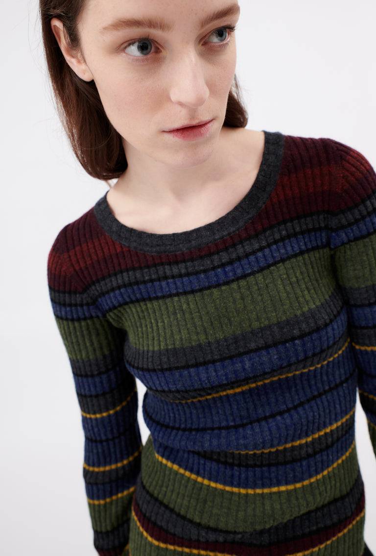 Odeeh Placed Stripe Wool Pullover, Army Green Fabrik Onlineshop