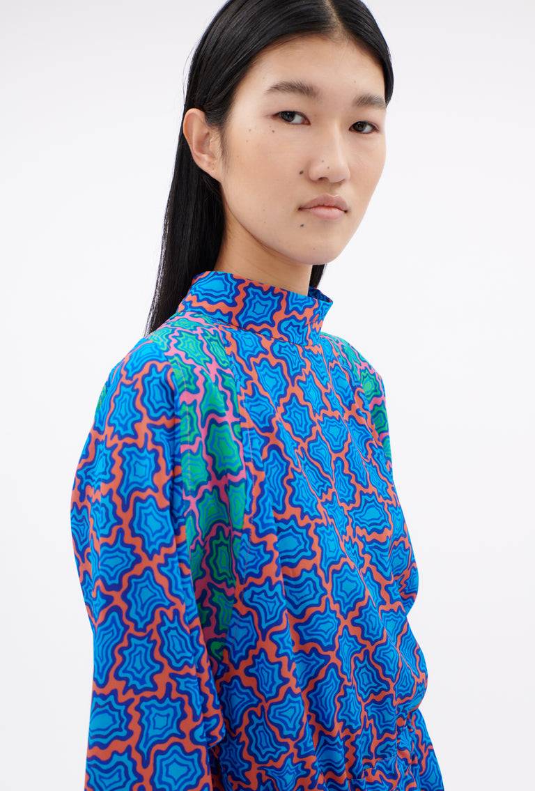 Odeeh Memphis Achats Crepe de Chine Kleid, Turquoise Blue Günstig kaufen