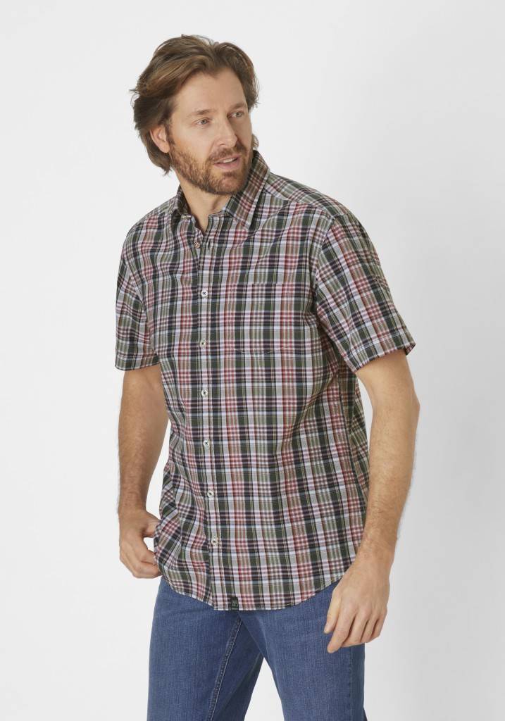Paddocks Short sleeve seersucker check shirt normale Passform - khaki Neuheiten