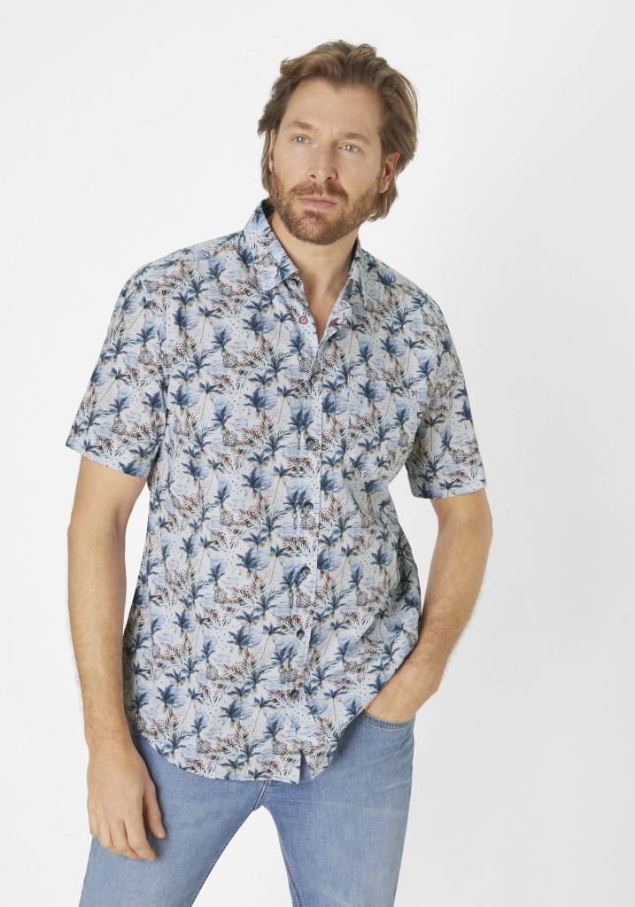 Paddocks Short sleeve all over palm print normale Passform - blue Bestseller
