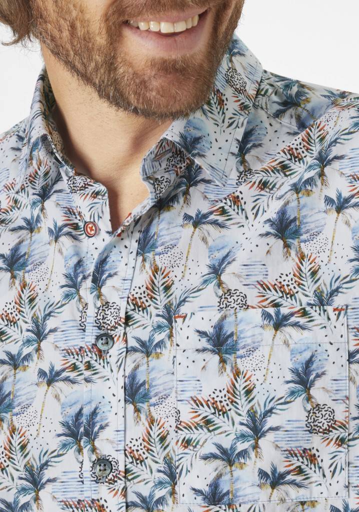 Paddocks Short sleeve all over palm print normale Passform - blue Bestseller