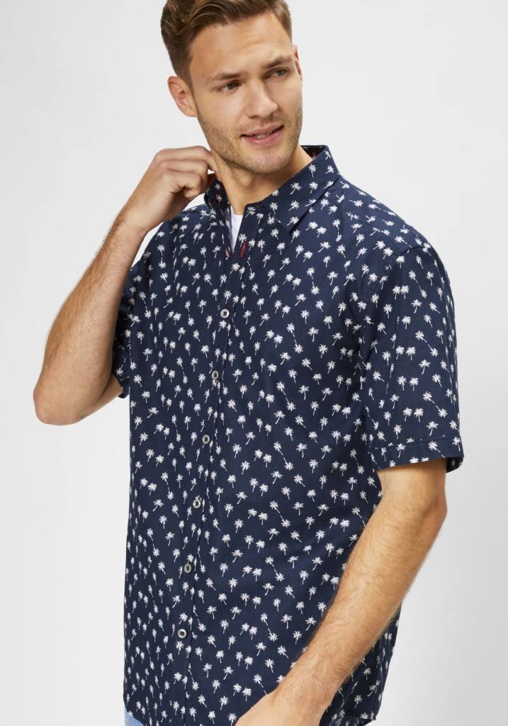 Paddocks Short sleeve shirt with all over palm print normale Passform - dark navy Tägliche Deals