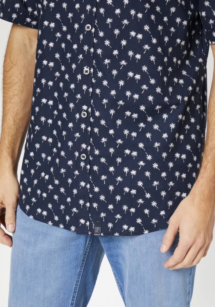 Paddocks Short sleeve shirt with all over palm print normale Passform - dark navy Tägliche Deals
