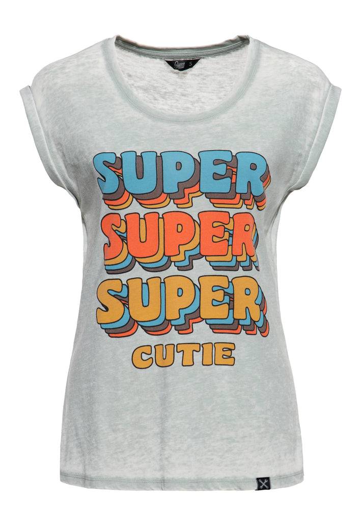 Queen Kerosin Enzym Wash T-Shirt «Super Cutie» Bis zu 60% Rabatt