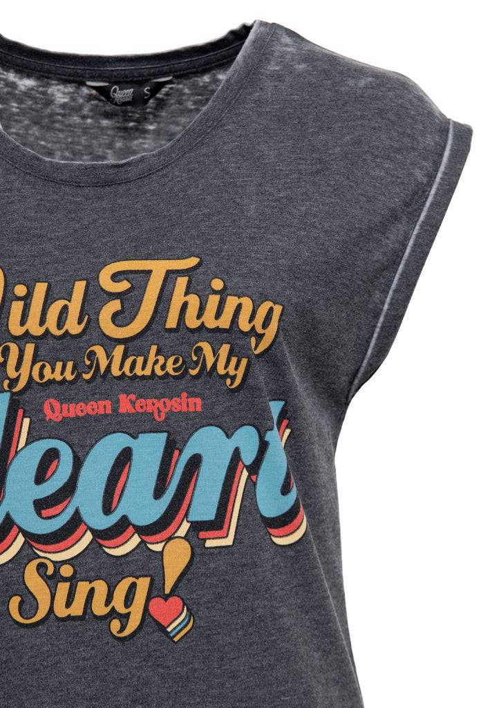 Queen Kerosin Enzym Wash T-Shirt «Wild Thing» Bis zu 65% Rabatt