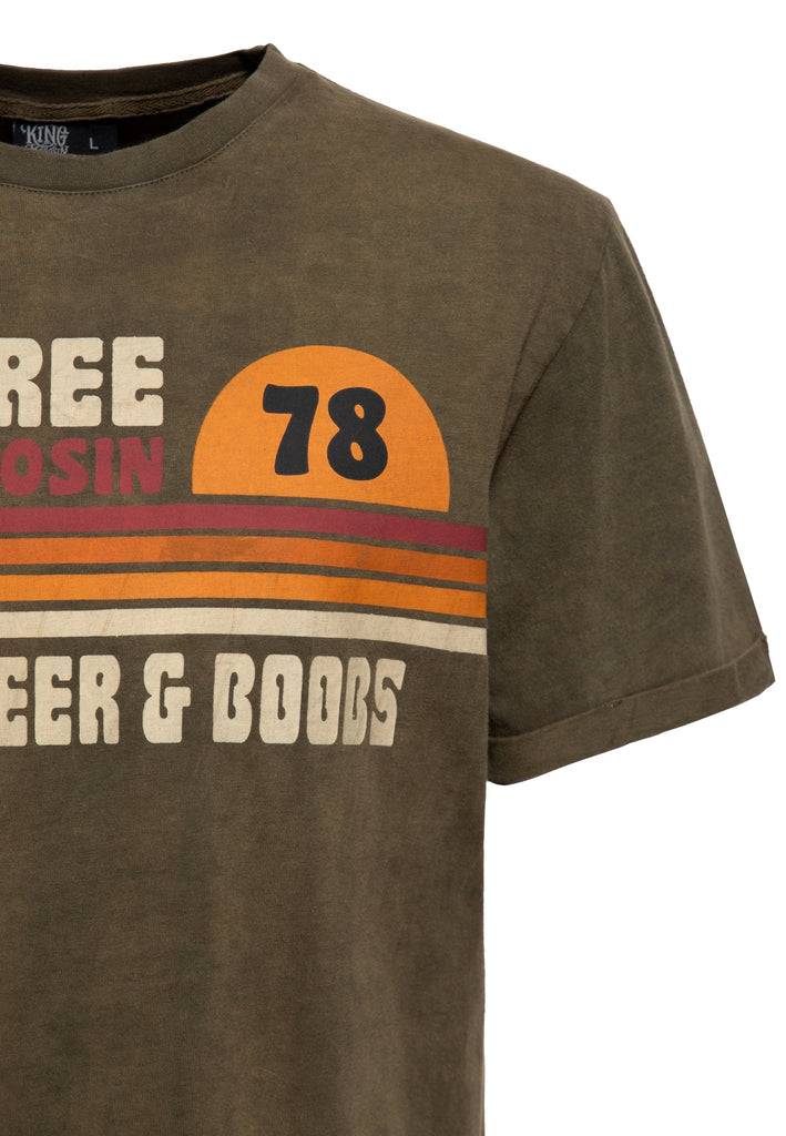 Queen Kerosin Acid-Washed T-Shirt «Grass, Beer & Boobs» Heißer Verkauf