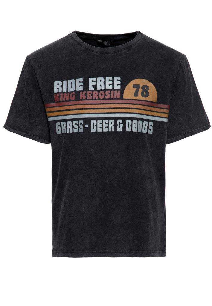 Queen Kerosin Acid-Washed T-Shirt «Grass, Beer & Boobs» Heißer Verkauf