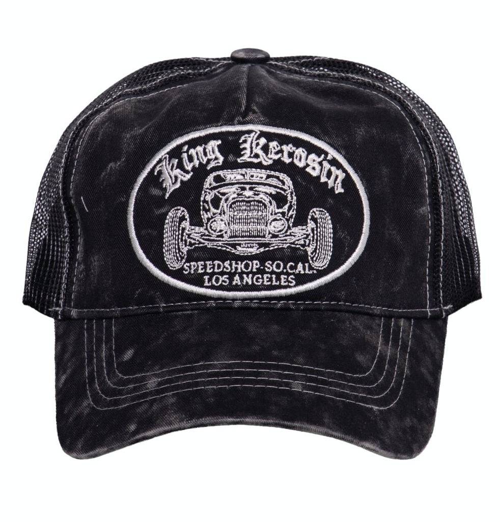 Queen Kerosin Trucker Cap mit Stickerei in der Front und Enzymwash «Speedshop SoCal» Auslauf