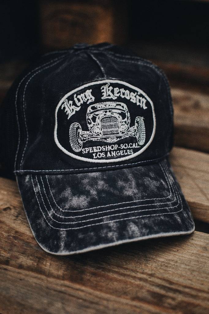 Queen Kerosin Trucker Cap mit Stickerei in der Front und Enzymwash «Speedshop SoCal» Auslauf