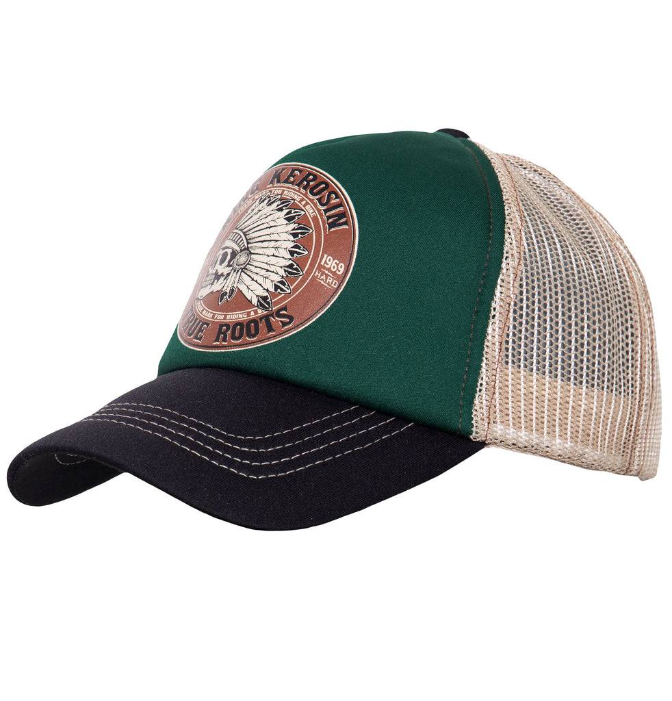 Queen Kerosin Trucker Cap mit Mesheinsatz und Print «True Roots» Verkauf