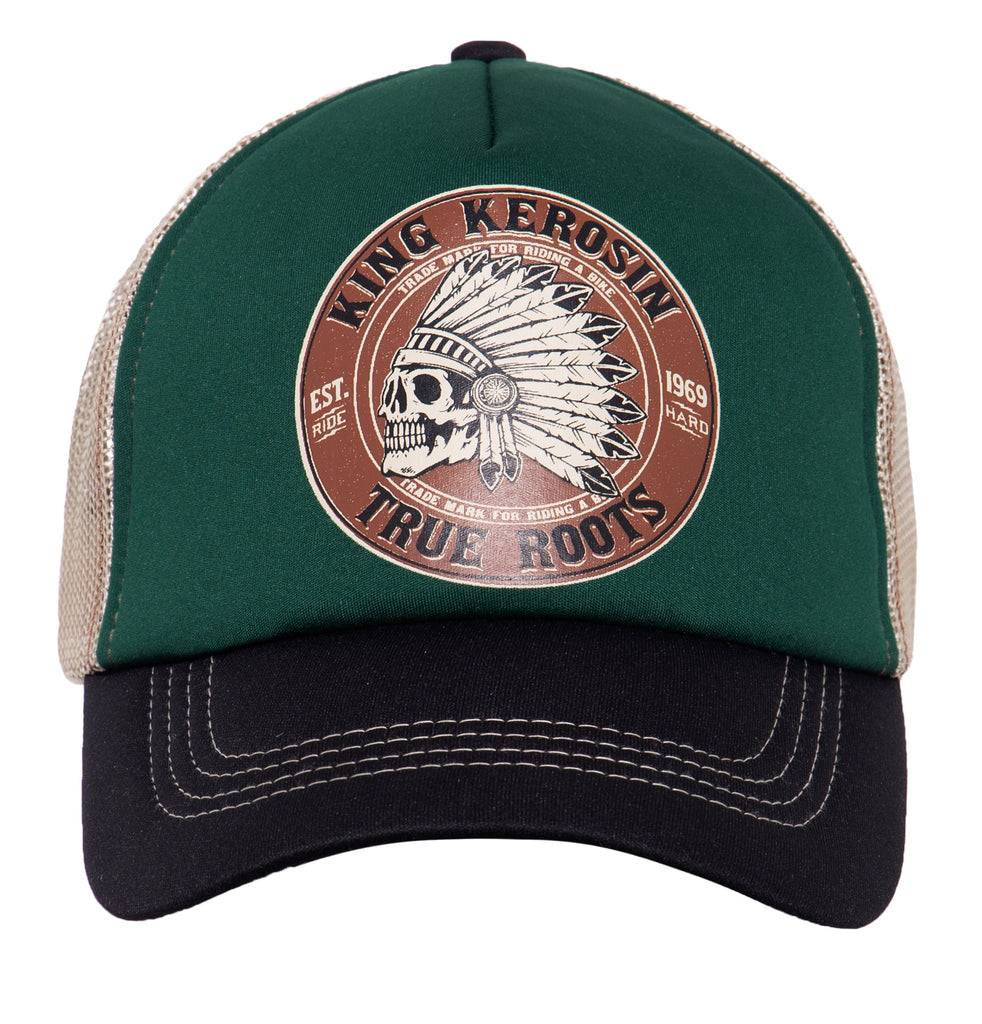 Queen Kerosin Trucker Cap mit Mesheinsatz und Print «True Roots» Verkauf