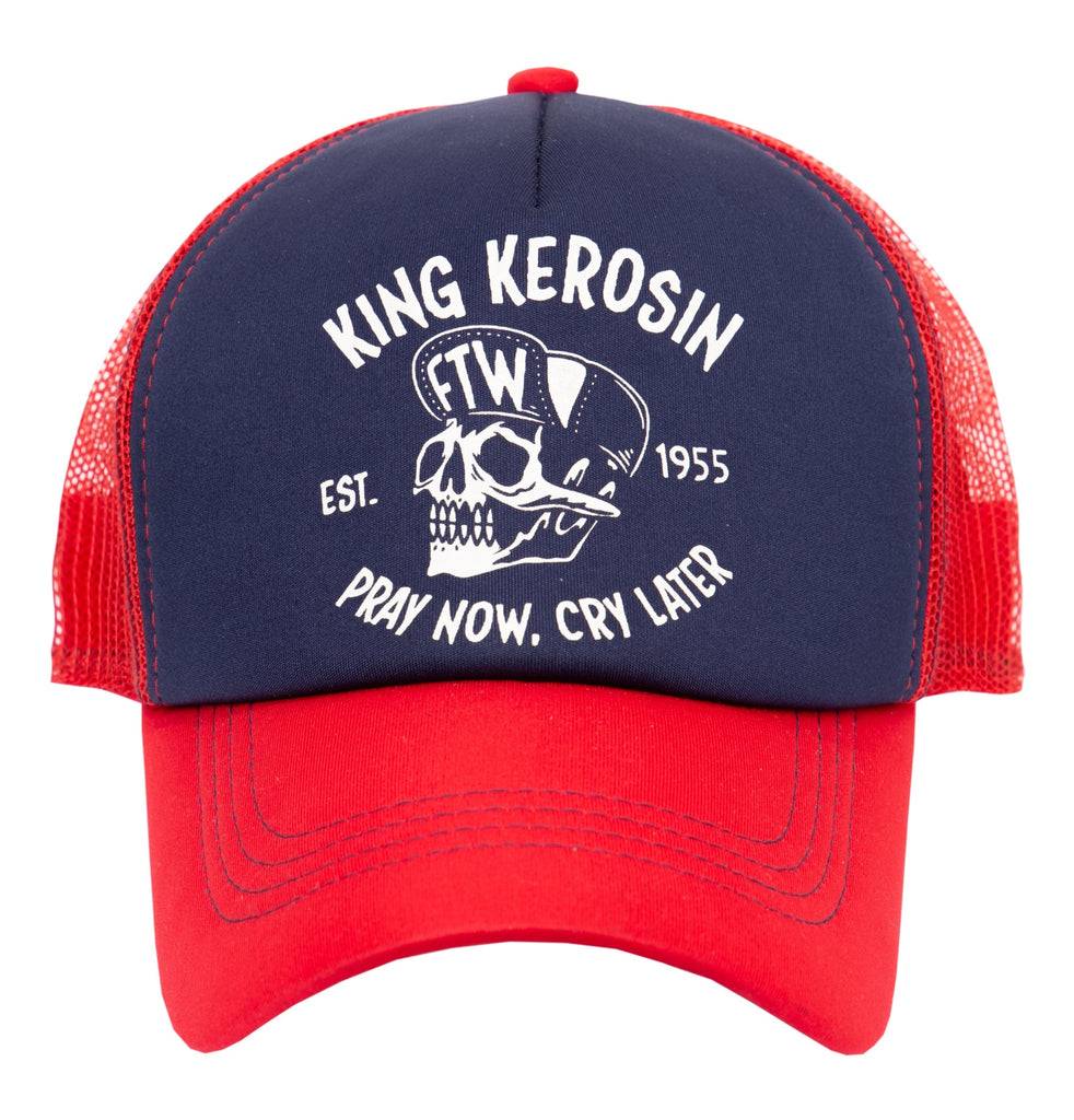 Queen Kerosin Trucker Cap «mit kontrastfarbenem Print «Pray now. cray later» Meist gekauft
