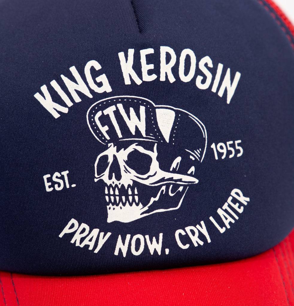 Queen Kerosin Trucker Cap «mit kontrastfarbenem Print «Pray now. cray later» Meist gekauft