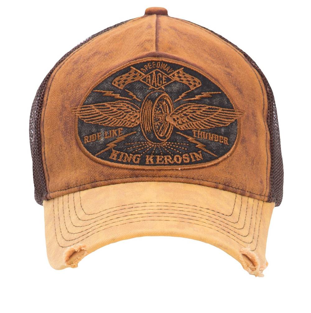 Queen Kerosin Trucker Trucker Cap im Vintage Jeans Look «Ride like Thunder» Flash Sale